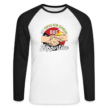 Not Papua New Guinean But Supportive Papua New - Unisex Baseballshirt langarm - Weiß/Schwarz - Vorne - Nik (191cm)