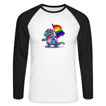 Stolz Dinosaurier LGBT Schwul Lesbisch Transgender Cool - Unisex Baseballshirt langarm - Weiß/Schwarz - Vorne - Nik (191cm)