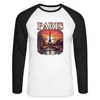 Paris Eiffelturm Bonjour Souvenirs - Unisex Baseballshirt langarm - Weiß/Schwarz - Vorne - Nik (191cm)