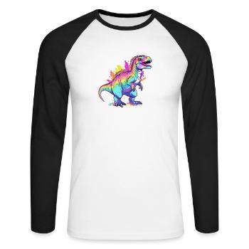 Allysaurus Dinosaurier Regenbogenflagge für Verbündete LGBT Wortspiel - Unisex Baseballshirt langarm - Weiß/Schwarz - Vorne - Nik (191cm)