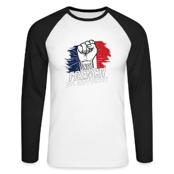 Not French But Supportive France Flag Country - Unisex Long Sleeve Baseball T-Shirt - white/black - Front - Nik (191cm)