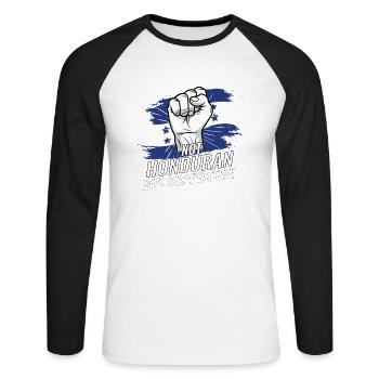 Pas hondurien mais favorable au Honduras - T-shirt baseball manches longues Homme - blanc/noir - Devant - Nik (191cm)