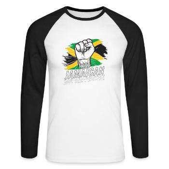 Not Jamaican But Supportive Jamaica Flag Country - Unisex Long Sleeve Baseball T-Shirt - white/black - Front - Nik (191cm)
