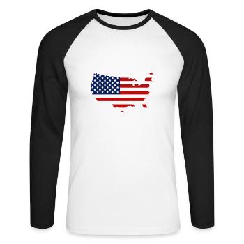 Meilleur pays du monde Drapeau américain patriotique - T-shirt baseball manches longues Homme - blanc/noir - Devant - Nik (191cm)