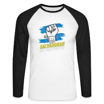 Pas salvadorien mais favorable au drapeau du Salvador - T-shirt baseball manches longues Homme - blanc/noir - Devant - Nik (191cm)