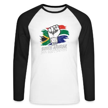 Not South African But Supportive South Africa - Unisex Baseballshirt langarm - Weiß/Schwarz - Vorne - Nik (191cm)