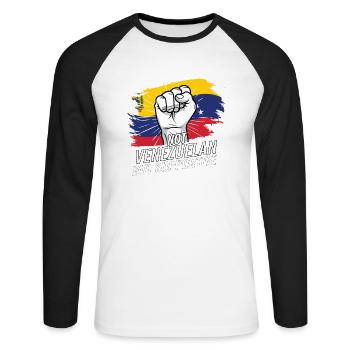Pas vénézuélien mais favorable au drapeau vénézuélien - T-shirt baseball manches longues Homme - blanc/noir - Devant - Nik (191cm)