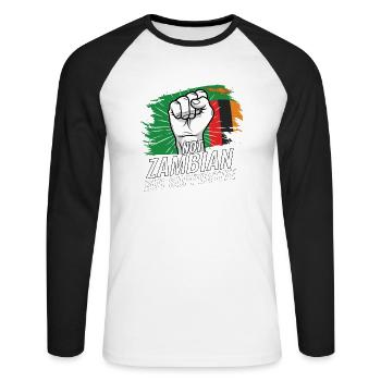 Not Zambian But Supportive Zambia Flag Country - Unisex Baseballshirt langarm - Weiß/Schwarz - Vorne - Nik (191cm)