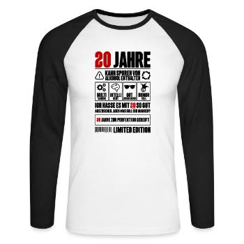 20. Geburtstag Männer Frauen Lustig 20 Jahre - Unisex Baseballshirt langarm - Weiß/Schwarz - Vorne - Nik (191cm)