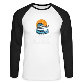 Ponton Roi Fête des pères Bateau à moteur Pontooning - T-shirt baseball manches longues Homme - blanc/noir - Devant - Nik (191cm)