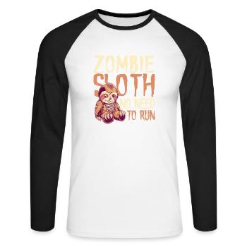 Zombie Sloth: No Need to Walk Desire - Unisex Long Sleeve Baseball T-Shirt - white/black - Front - Nik (191cm)