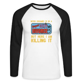 Lustiges Scheidung Glücklich Geschieden und - Unisex Baseballshirt langarm - Weiß/Schwarz - Vorne - Nik (191cm)