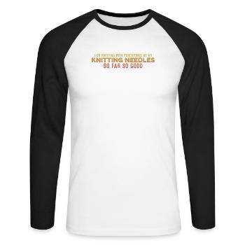 Je fais du tricot avec des porcs-épics pendant que mon tricot se détend - T-shirt baseball manches longues Homme - blanc/noir - Devant - Nik (191cm)