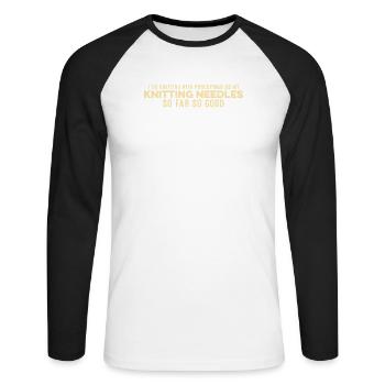 Je fais du tricot avec des porcs-épics comme mon frisson de tricot - T-shirt baseball manches longues Homme - blanc/noir - Devant - Nik (191cm)