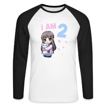 2 Jahre Mädchen Anime Kawaii Katze 2. Geburtstag - Unisex Baseballshirt langarm - Weiß/Schwarz - Vorne - Nik (191cm)