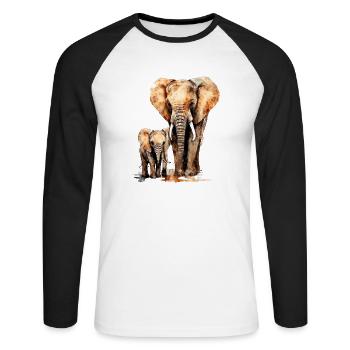 Elefant mit Kind für einen Elefant Liebhaber - Unisex Baseballshirt langarm - Weiß/Schwarz - Vorne - Nik (191cm)