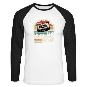 Vintage 1979 Geschenk - Unisex Baseballshirt langarm - Weiß/Schwarz - Vorne - Nik (191cm)