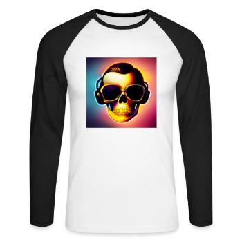 Crâne avec lunettes de soleil & écouteurs - cool-rockig - T-shirt baseball manches longues Homme - blanc/noir - Devant - Nik (191cm)