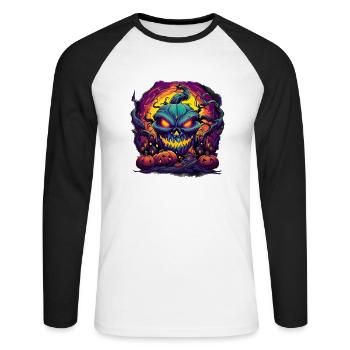 Bad Pumpkin Böser Kürbis Halloween - Unisex Baseballshirt langarm - Weiß/Schwarz - Vorne - Nik (191cm)