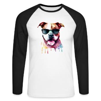 Pitbull - Unisex Baseballshirt langarm - Weiß/Schwarz - Vorne - Nik (191cm)
