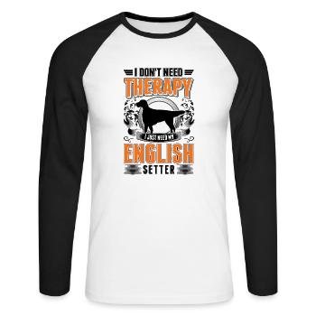 Setter Anglais Thérapie Setter Anglais - T-shirt baseball manches longues Homme - blanc/noir - Devant - Nik (191cm)
