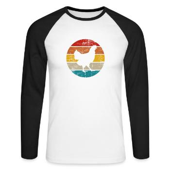 Huhn Hühner Hahn Bauer Retro Bauernhof Geschenk - Unisex Baseballshirt langarm - Weiß/Schwarz - Vorne - Nik (191cm)