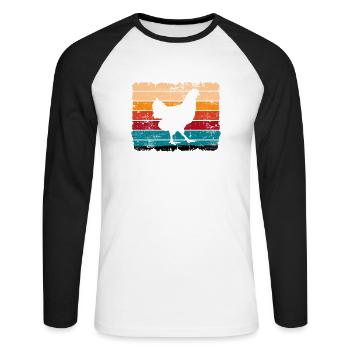 Huhn Hühner Hahn Bauer Retro Bauernhof Geschenk - Unisex Baseballshirt langarm - Weiß/Schwarz - Vorne - Nik (191cm)