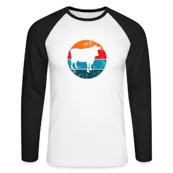 Kuh Retro Muh Landwirt Milch Bauernhof Geschenk - Unisex Baseballshirt langarm - Weiß/Schwarz - Vorne - Nik (191cm)