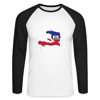 Haïti Bound Country Travel Vacances Drapeau Haïtien - T-shirt baseball manches longues Homme - blanc/noir - Devant - Nik (191cm)