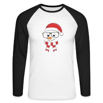 Funny Christmas Snowman Face Leopard - Unisex Long Sleeve Baseball T-Shirt - white/black - Front - Nik (191cm)