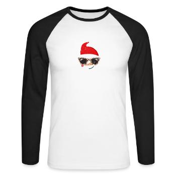 Lustige Weihnachten Schneemann Gesicht Leopard - Unisex Baseballshirt langarm - Weiß/Schwarz - Vorne - Nik (191cm)