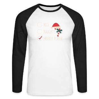 Netter frecher Eishockeyspieler Weihnachten - Unisex Baseballshirt langarm - Weiß/Schwarz - Vorne - Nik (191cm)