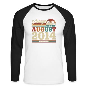 Cadeau d’anniversaire vintage 2014, 9-10 ans - T-shirt baseball manches longues Homme - blanc/noir - Devant - Nik (191cm)