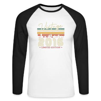 Vintage Birthday Gift 2016 - Unisex Long Sleeve Baseball T-Shirt - white/black - Front - Nik (191cm)