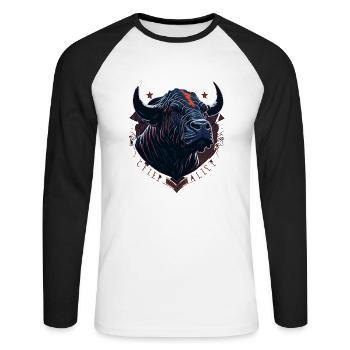 Tête de taureau de vache - T-shirt baseball manches longues Homme - blanc/noir - Devant - Nik (191cm)