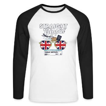 Straight Trippin' Britain Vacation Tour Travel - T-shirt baseball manches longues Homme - blanc/noir - Devant - Nik (191cm)