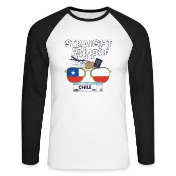 Straight Trippin' Chile Vacation Tour Travel Trip - Unisex Long Sleeve Baseball T-Shirt - white/black - Front - Nik (191cm)