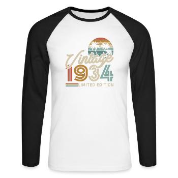 Vintage 1934 Geburtstagsgeschenk 89/90 Jahre - Unisex Baseballshirt langarm - Weiß/Schwarz - Vorne - Nik (191cm)