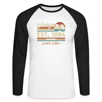 Vintage 1994 Geburtstagsgeschenk - Unisex Baseballshirt langarm - Weiß/Schwarz - Vorne - Nik (191cm)