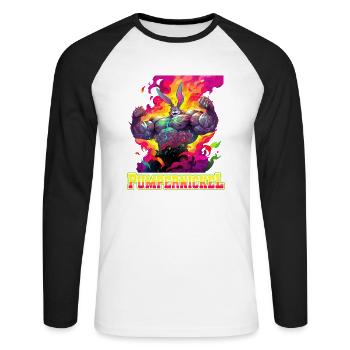 Pumpernickel Bodybuilding Kraftsport Fitness Meme - Unisex Baseballshirt langarm - Weiß/Schwarz - Vorne - Nik (191cm)