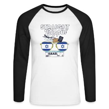 Straight Trippin' Israel Vacation Tour Voyage - T-shirt baseball manches longues Homme - blanc/noir - Devant - Nik (191cm)