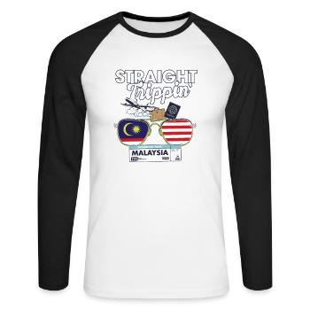 Straight Trippin' Malaysia Vacation Tour Travel - Unisex Long Sleeve Baseball T-Shirt - white/black - Front - Nik (191cm)
