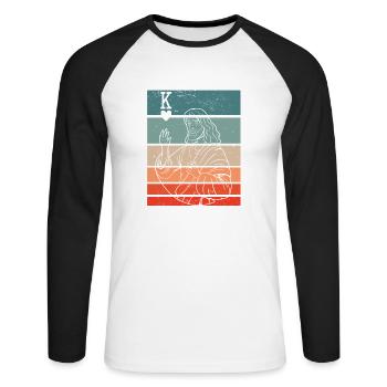 Jésus-Christ est Roi De Cœur Religieux Chrétien - T-shirt baseball manches longues Homme - blanc/noir - Devant - Nik (191cm)