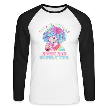 Just a girl who loves Anime and Boba Bubble Tea - Unisex Baseballshirt langarm - Weiß/Schwarz - Vorne - Nik (191cm)
