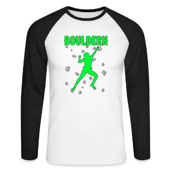 Bouldern Boulder Klettern Boulderer Bouldering - Unisex Baseballshirt langarm - Weiß/Schwarz - Vorne - Nik (191cm)