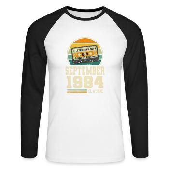 39th Birthday September Vintage 1984 Vintage - Unisex Long Sleeve Baseball T-Shirt - white/black - Front - Nik (191cm)