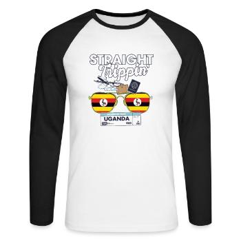 Straight Trippin' Uganda Vacation Tour Travel - T-shirt baseball manches longues Homme - blanc/noir - Devant - Nik (191cm)