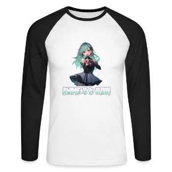 Easily distracted by Anime and K-Pop - Unisex Long Sleeve Baseball T-Shirt - white/black - Front - Nik (191cm)