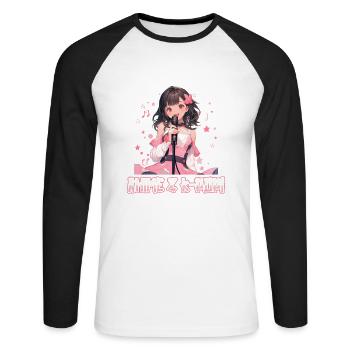 Juste un garçon qui aime l’anime et la K-Pop - T-shirt baseball manches longues Homme - blanc/noir - Devant - Nik (191cm)