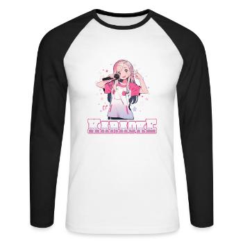 Facilement distrait par le karaoké - T-shirt baseball manches longues Homme - blanc/noir - Devant - Nik (191cm)